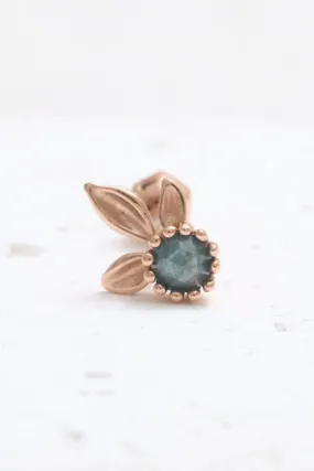 14K 18K Solid Gold Genuine Blue Diamond Leaves Elf Flower Stud Cartilage Tragus Helix Conch Lobe Piercing Earring