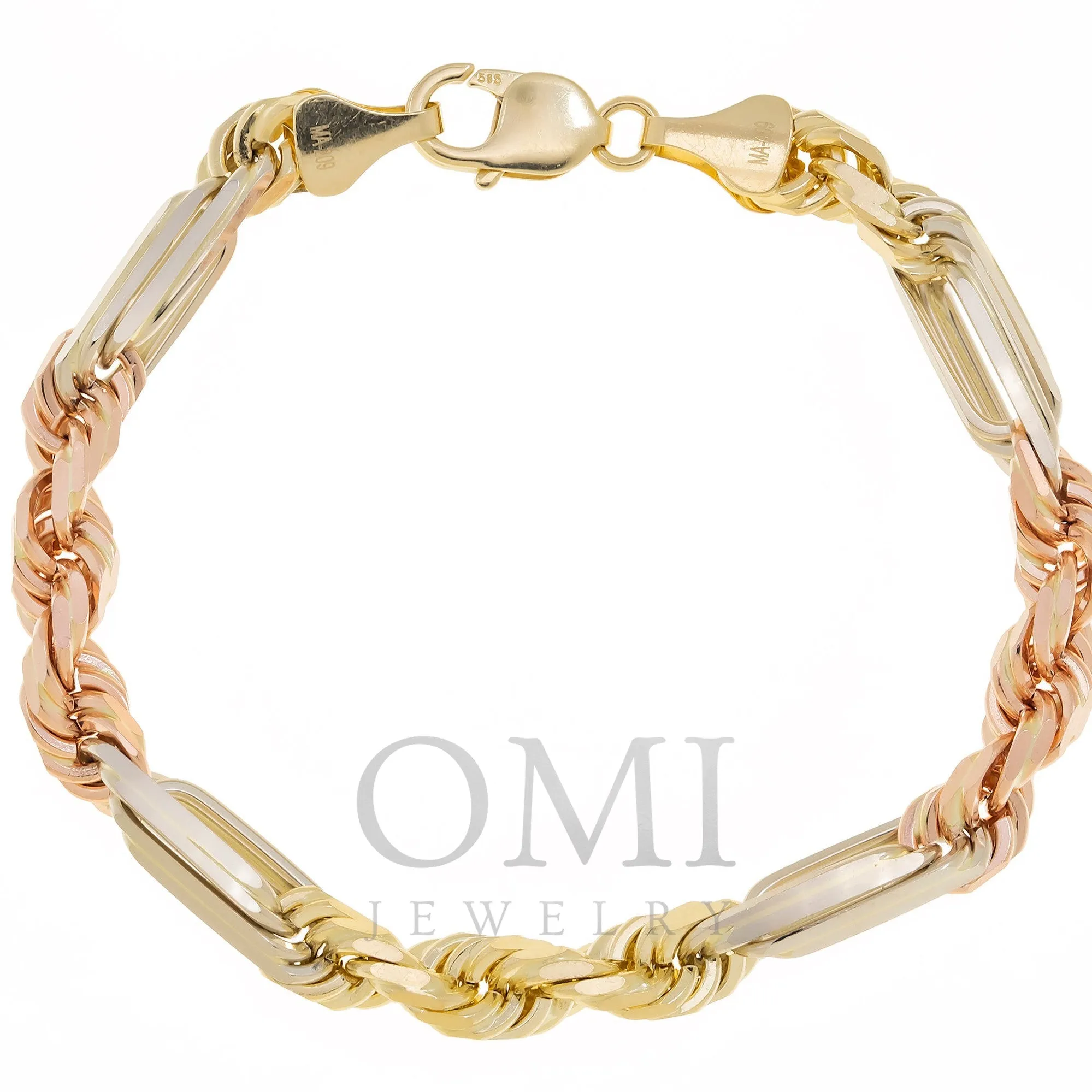 14K GOLD 7MM SOLID TRICOLOR MILANO CHAIN BRACELET