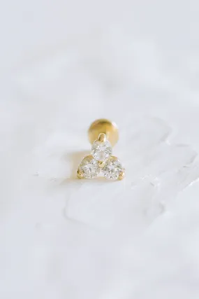 14K Real Gold 1.5mm CZ, Moissanite or Diamond Flower Helix Cartilage Tragus Conch Internally Threaded Flat Back Earring Labret