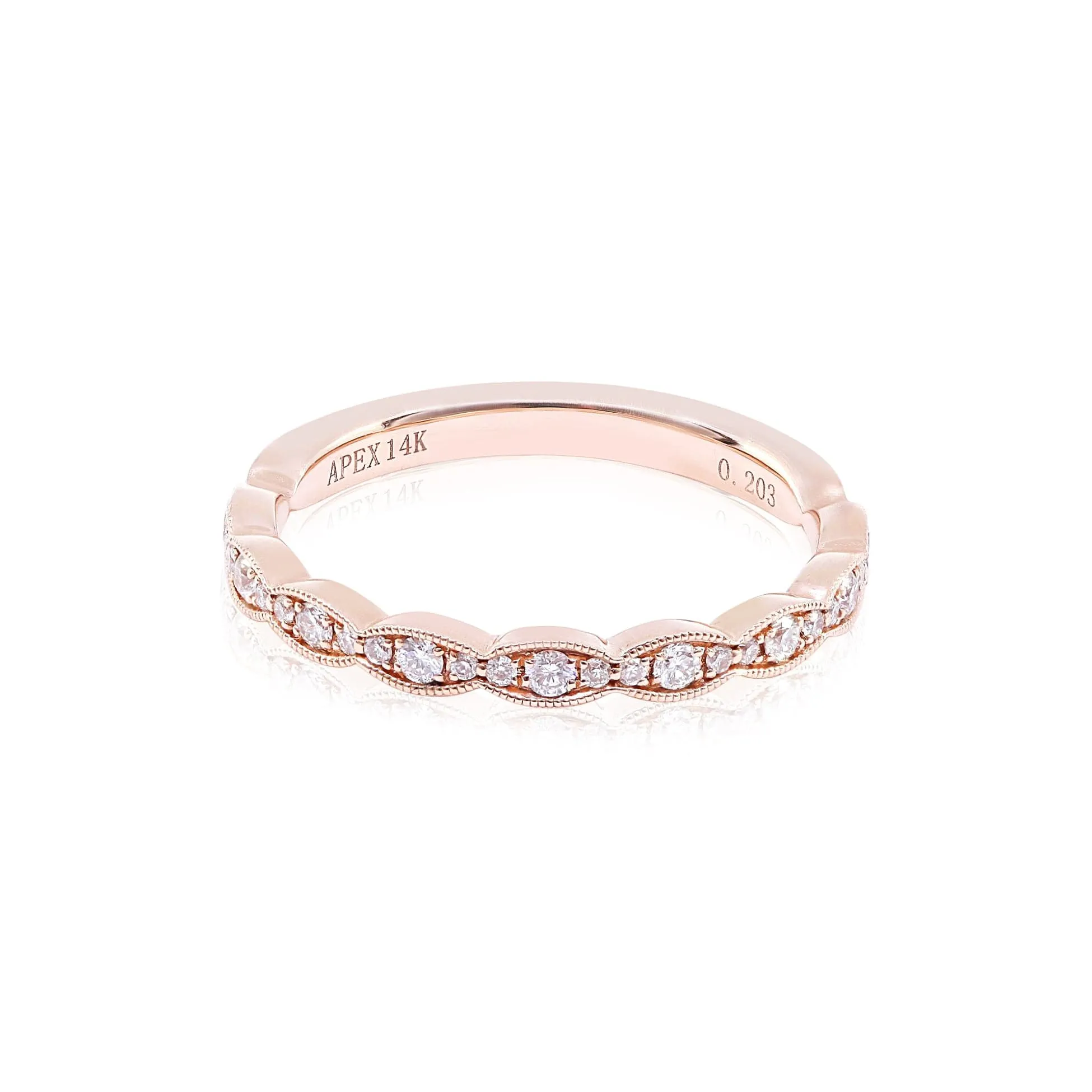 14K ROSE GOLD MILGRAIN DETAILED SCALLOPED WEDDING BAND 0.20CTW