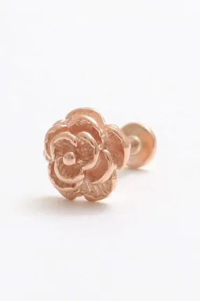 14K Solid Gold Rose Flower Cartilage Helix Tragus Conch Internally Threaded Flat Back Earring Labret