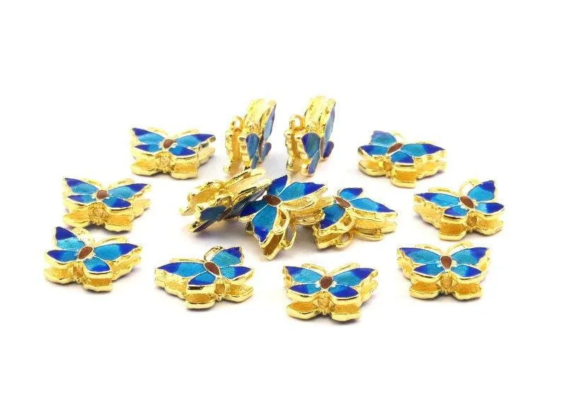 2 Brass Enamel Butterfly Connector - Hidden Hole (14x10mm) L-8