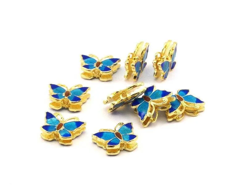 2 Brass Enamel Butterfly Connector - Hidden Hole (14x10mm) L-8