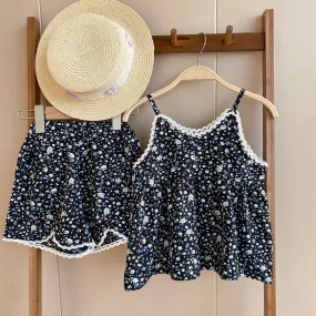 2 Pieces Set Baby Kid Girls Flower Print Tank Tops And Shorts