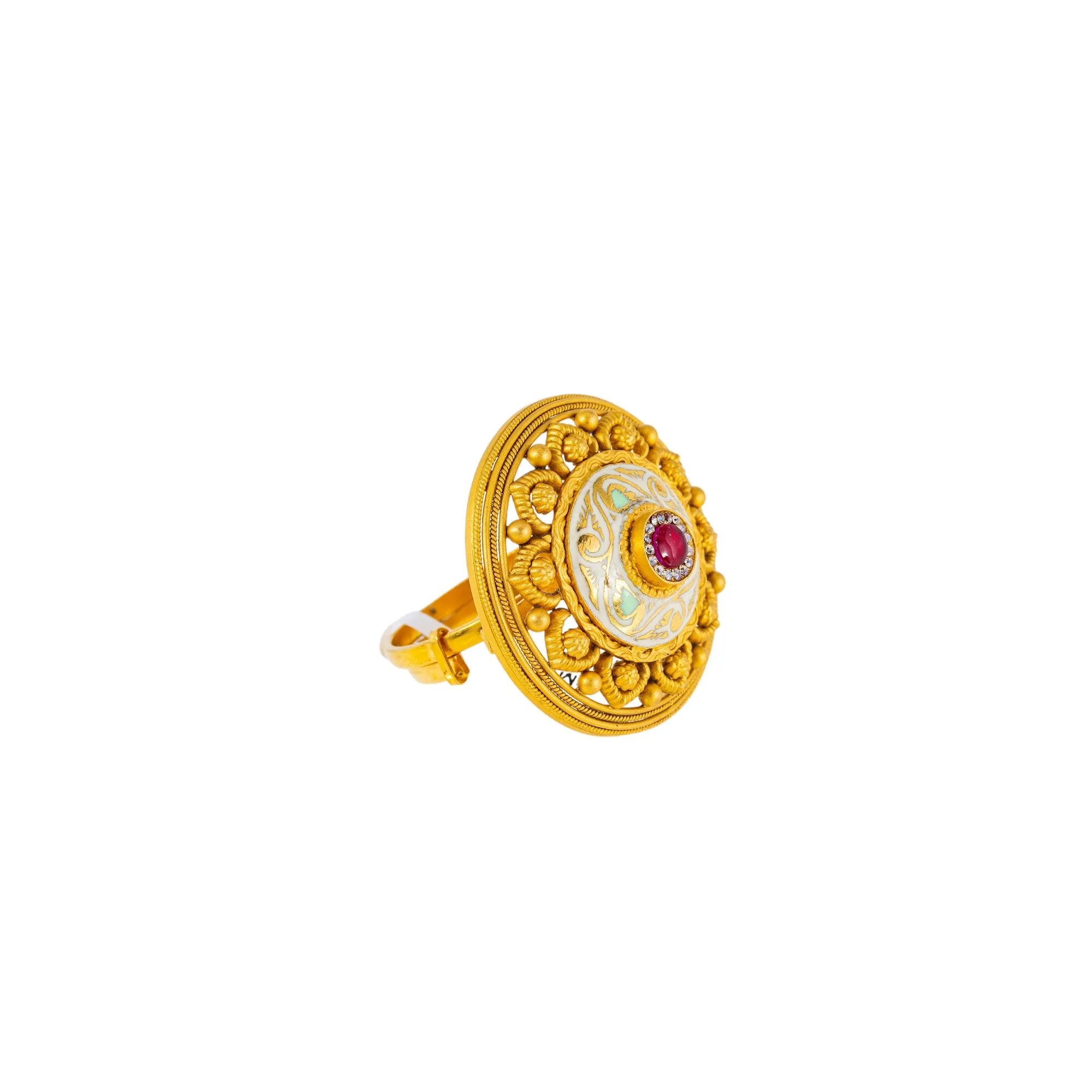 22K Antique Gold, Ruby & CZ Cocktail Ring (9.2gm)