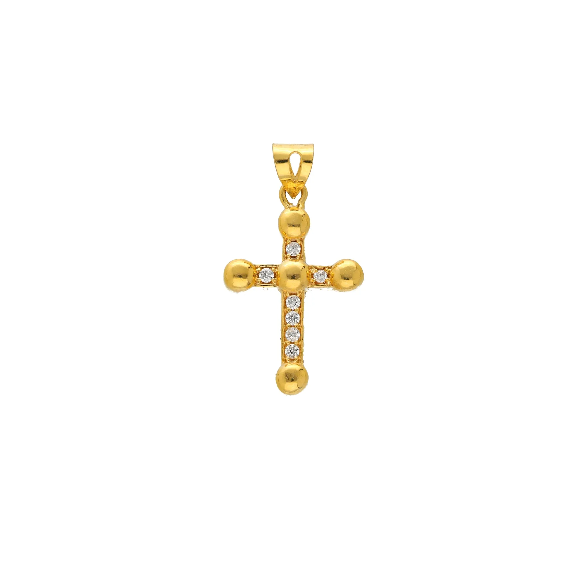 22K Yellow Gold & CZ Cross Pendant (2.6gm)