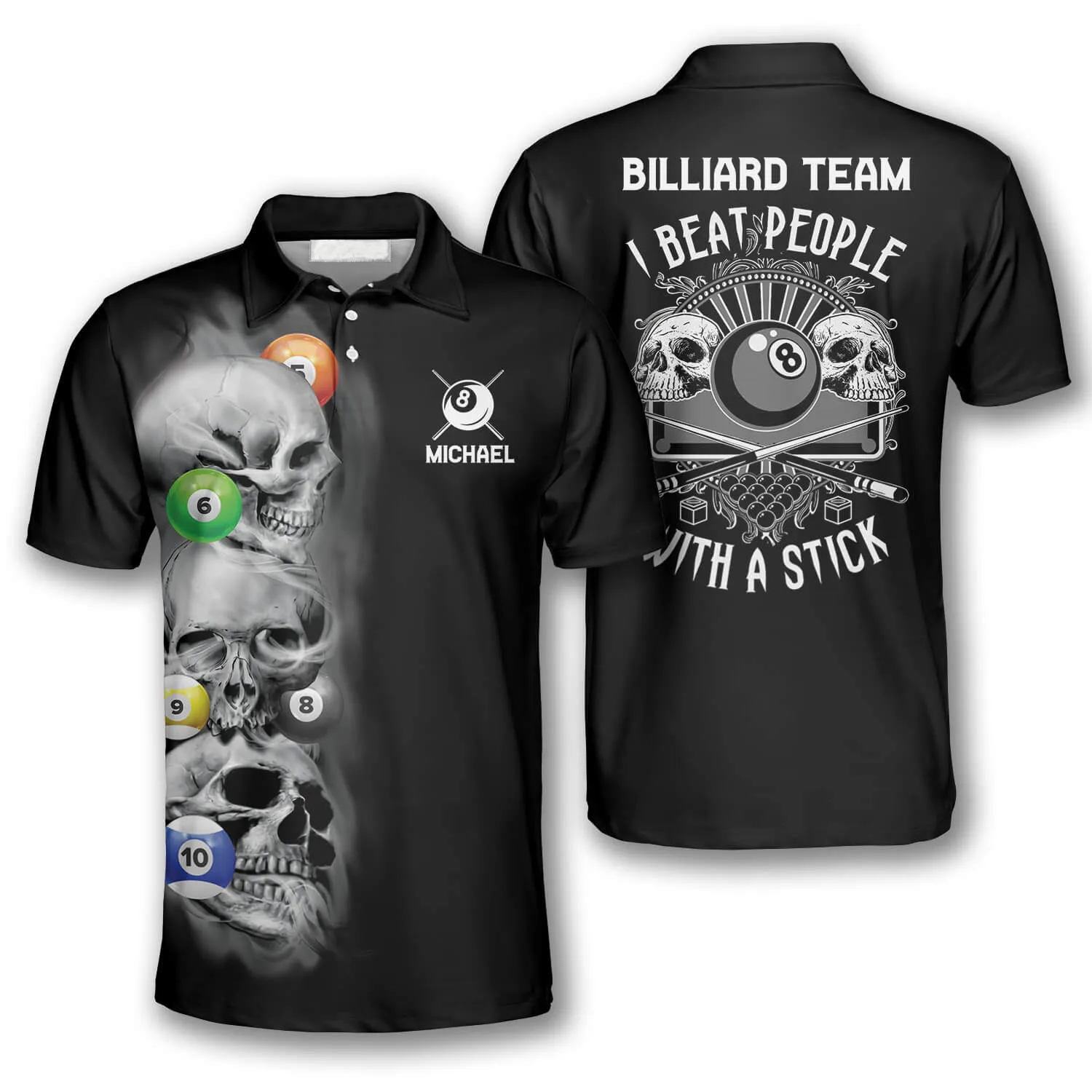 3D All Over Print Skull Addicted Custom Billiard Polo Shirts for Men, Skull 3D Shirt