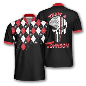 3D All Over Print Skull Red Argyle Pattern Custom Billiard Jerseys for Men, Billiard Shirt, Skull Shirt