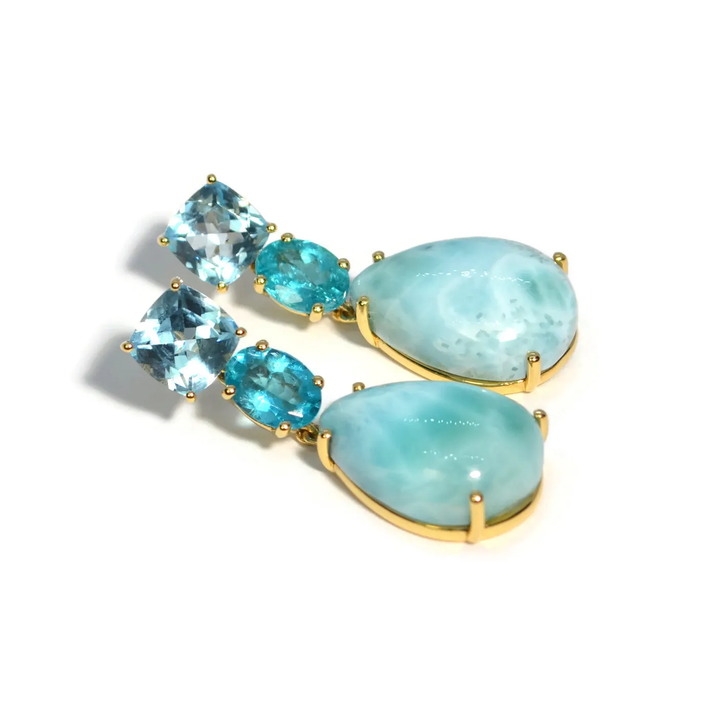 A & Furst - Party - Drop Earrings with Sky Blue Topaz, Apatite and Larimar, 18k Yellow Gold