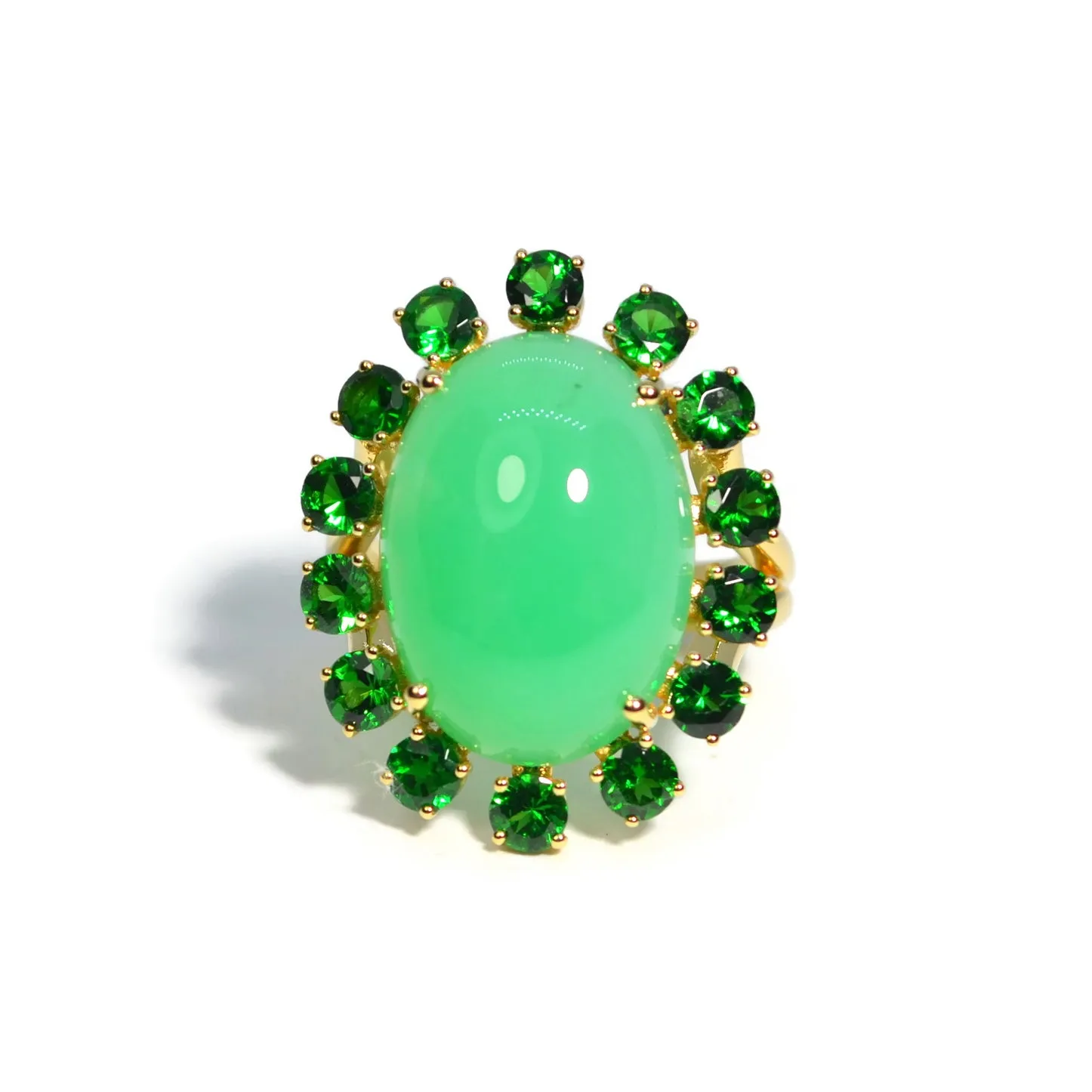 A & Furst - Sole - Cocktail Ring with Natural Chrysoprase and Tsavorite Garnet, 18k Yellow Gold