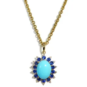 A & Furst - Sole - Pendant with Natural Arizona Turquoise, Kyanite and Diamonds, 18k Yellow Gold