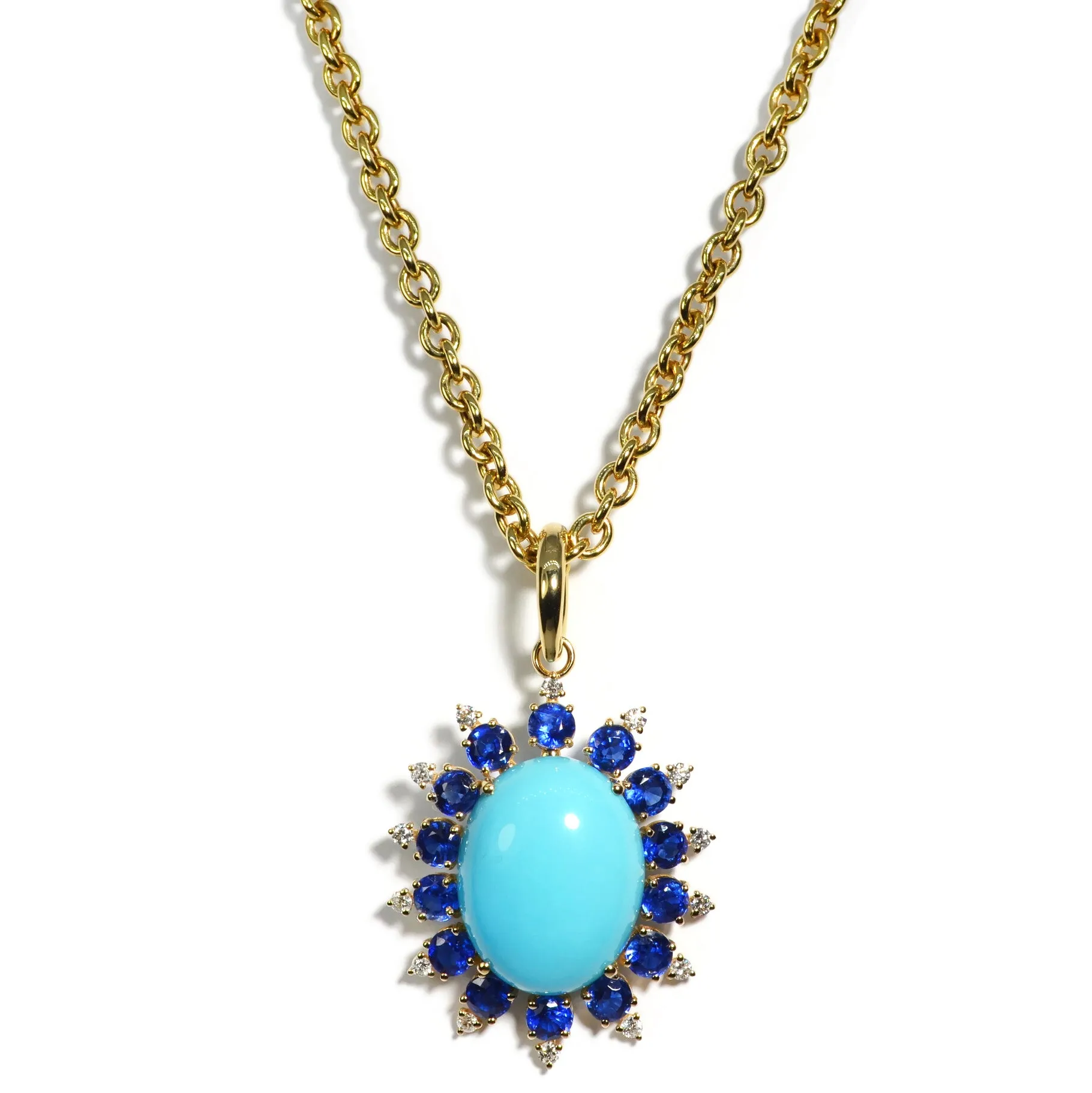 A & Furst - Sole - Pendant with Natural Arizona Turquoise, Kyanite and Diamonds, 18k Yellow Gold