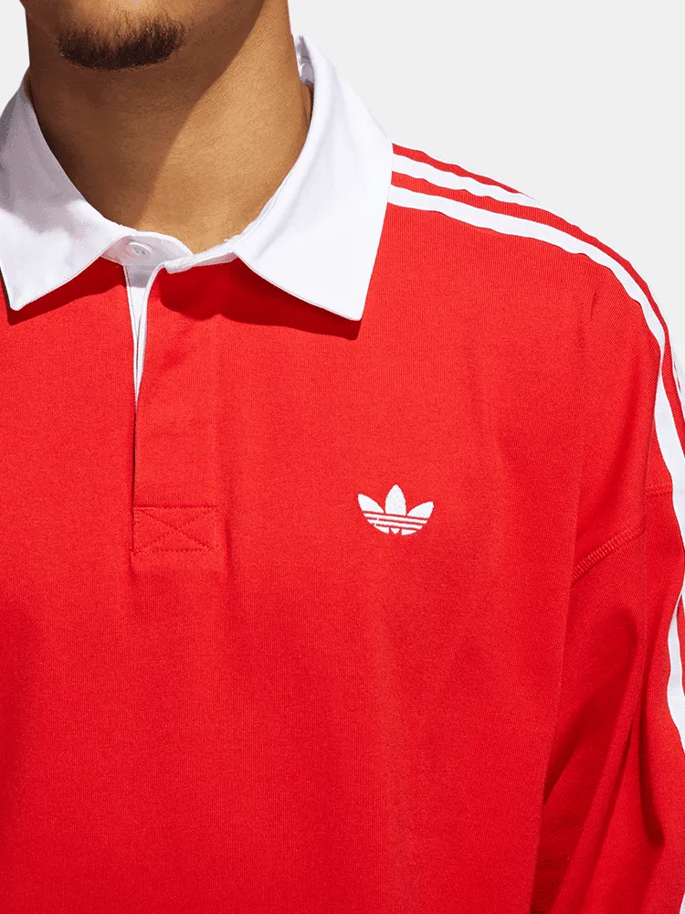 Adidas Solid Rugby L/S Polo - Red/ White