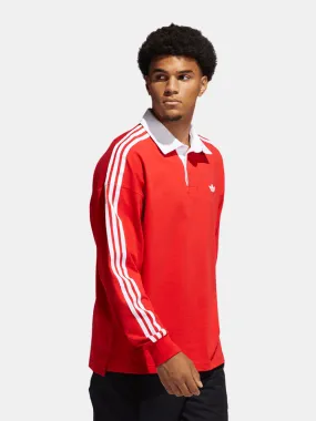 Adidas Solid Rugby L/S Polo - Red/ White