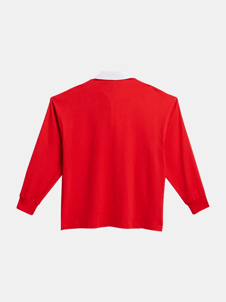 Adidas Solid Rugby L/S Polo - Red/ White