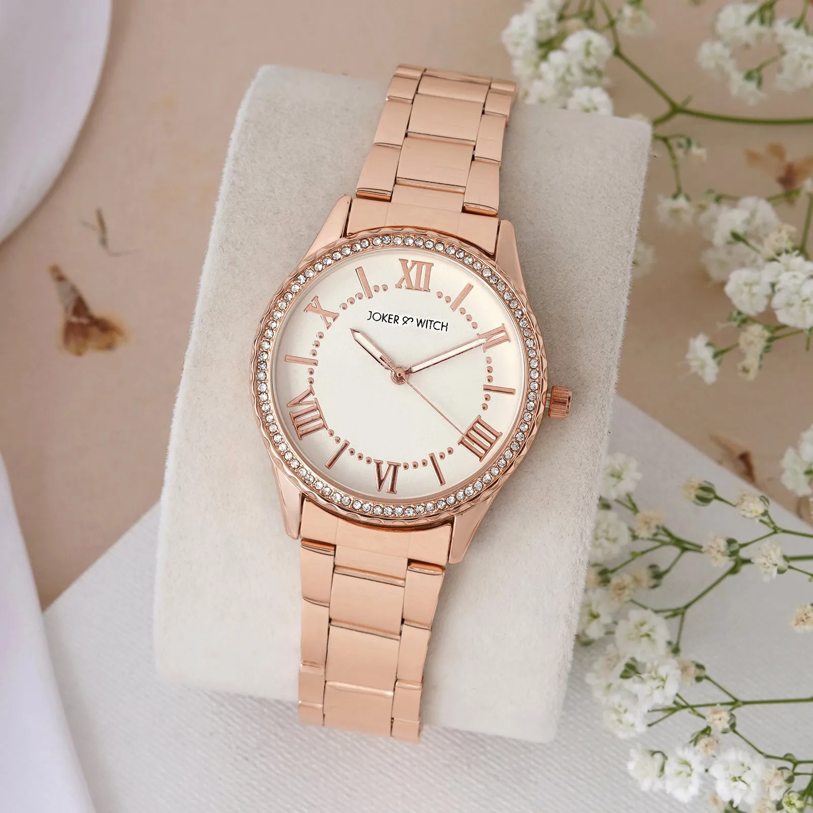 Adrenalina White Dial Rosegold Metallic Strap Watch