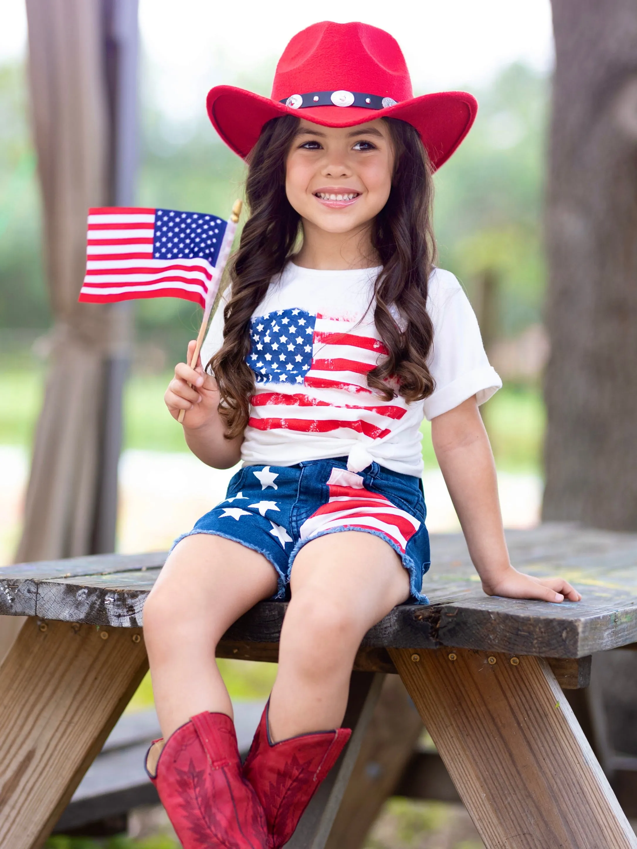 All-American Me Flag Top and Denim Short Set