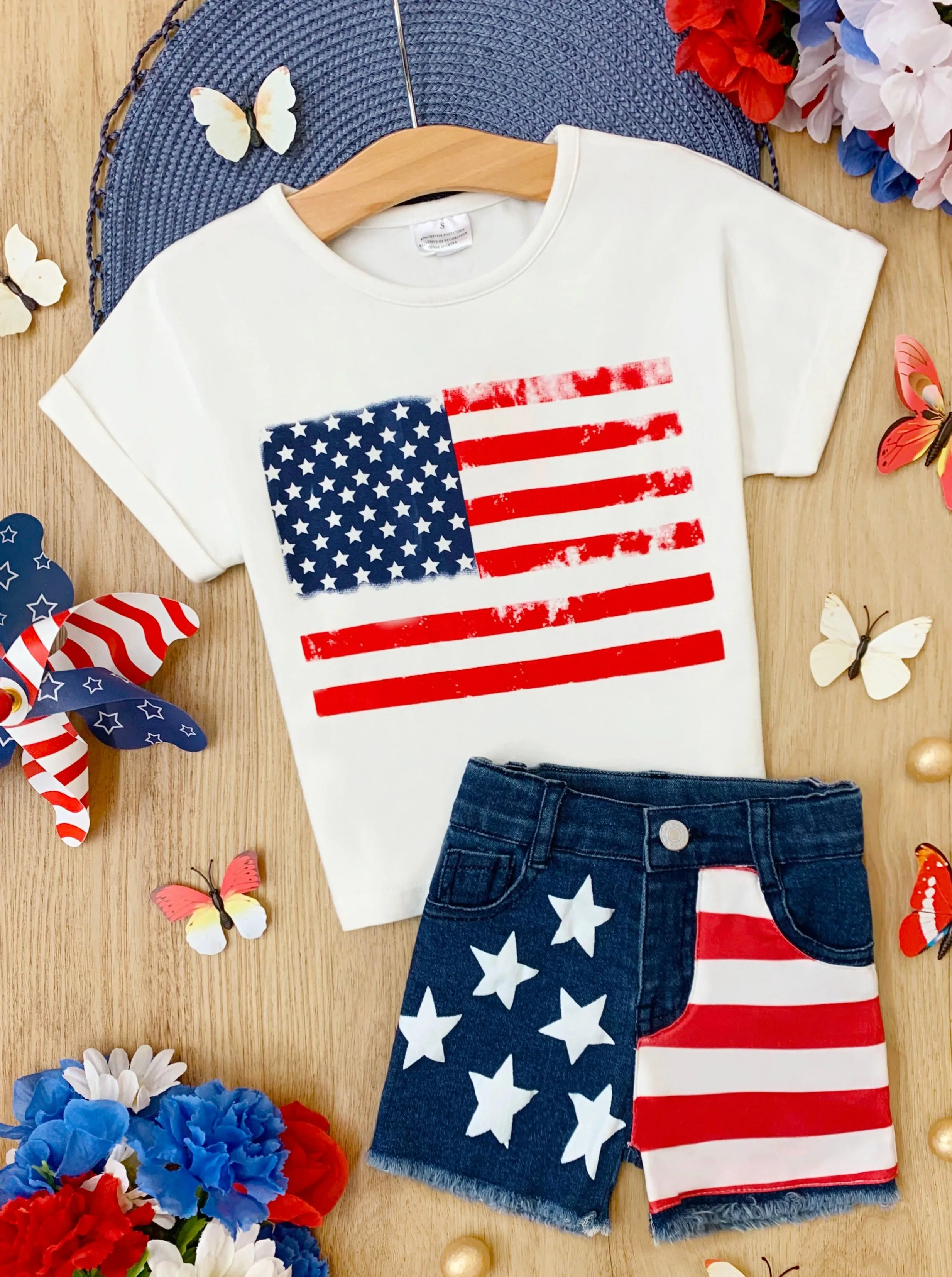 All-American Me Flag Top and Denim Short Set