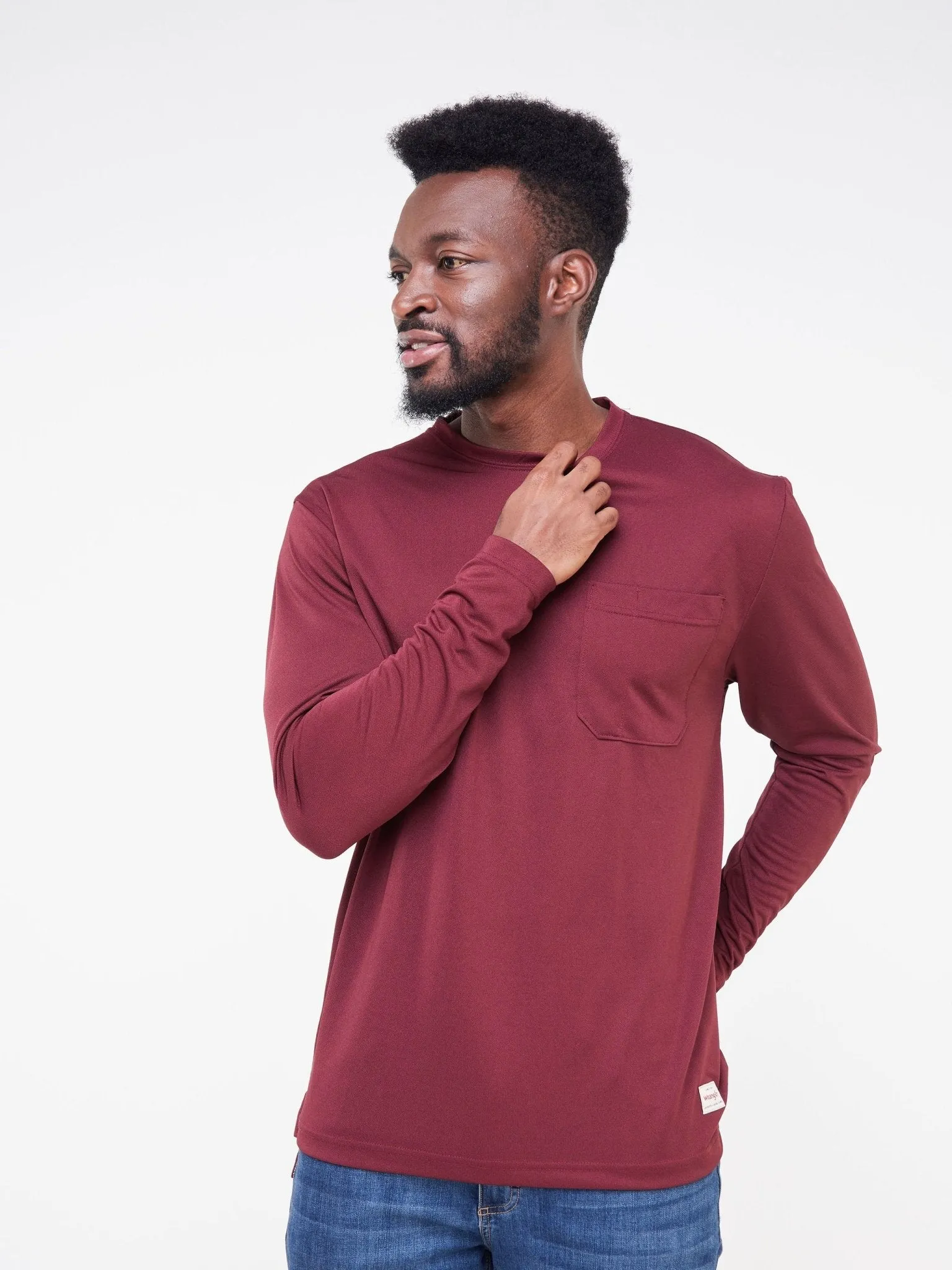 Alladin Wrangler Long Sleeve T-Shirt - 100% Polyester - Burgundy