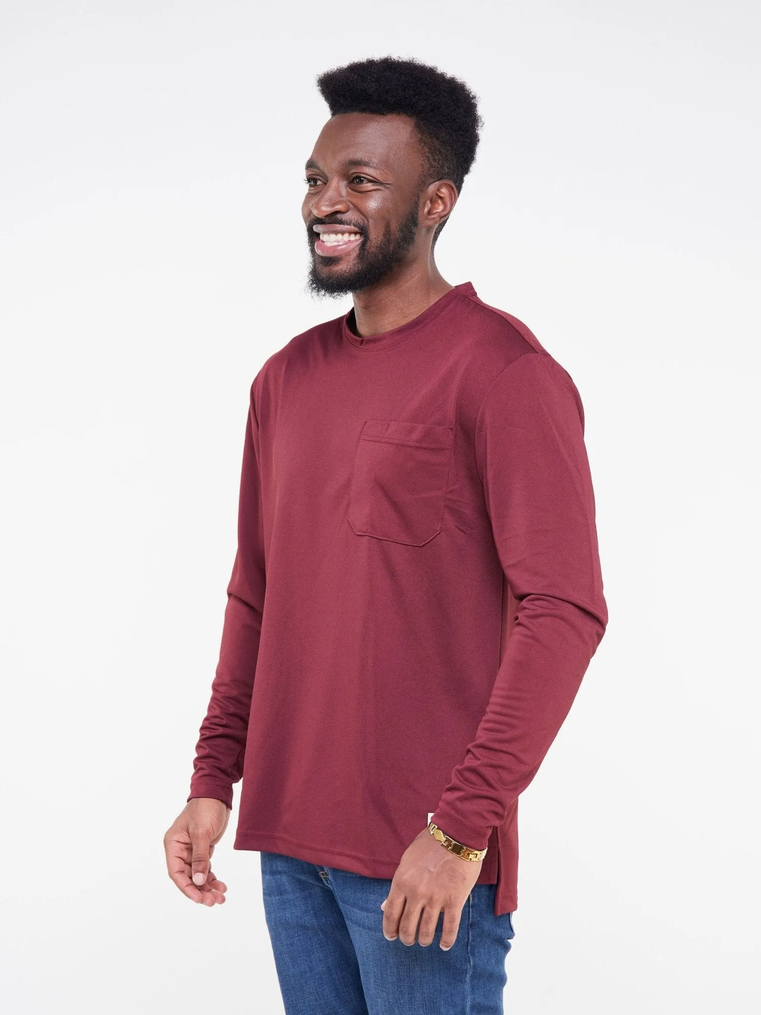 Alladin Wrangler Long Sleeve T-Shirt - 100% Polyester - Burgundy