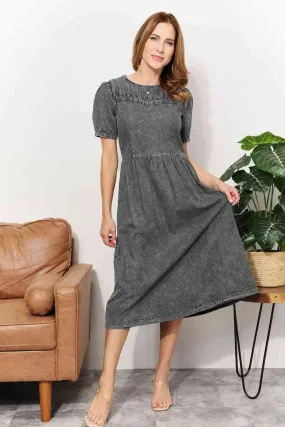 And The Why  Full Size Washed Chambray Midi Dress