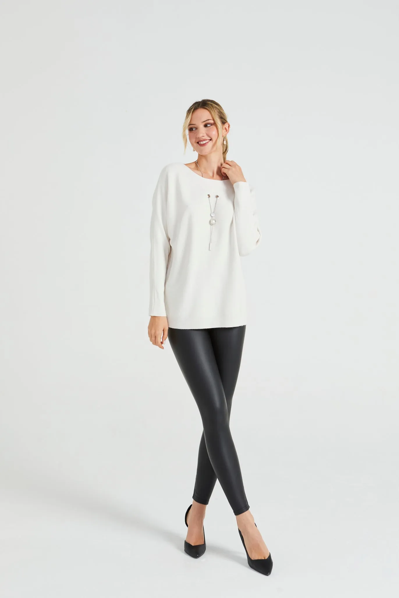 Angeleye Batwing Knitted Jumper With Necklace Detail