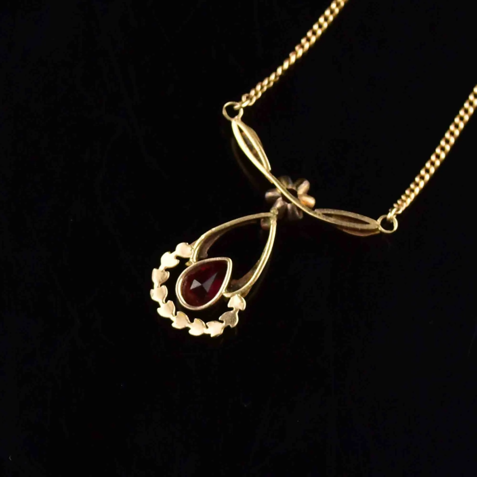 Antique 10K Gold Ruby Lavaliere Pendant Necklace