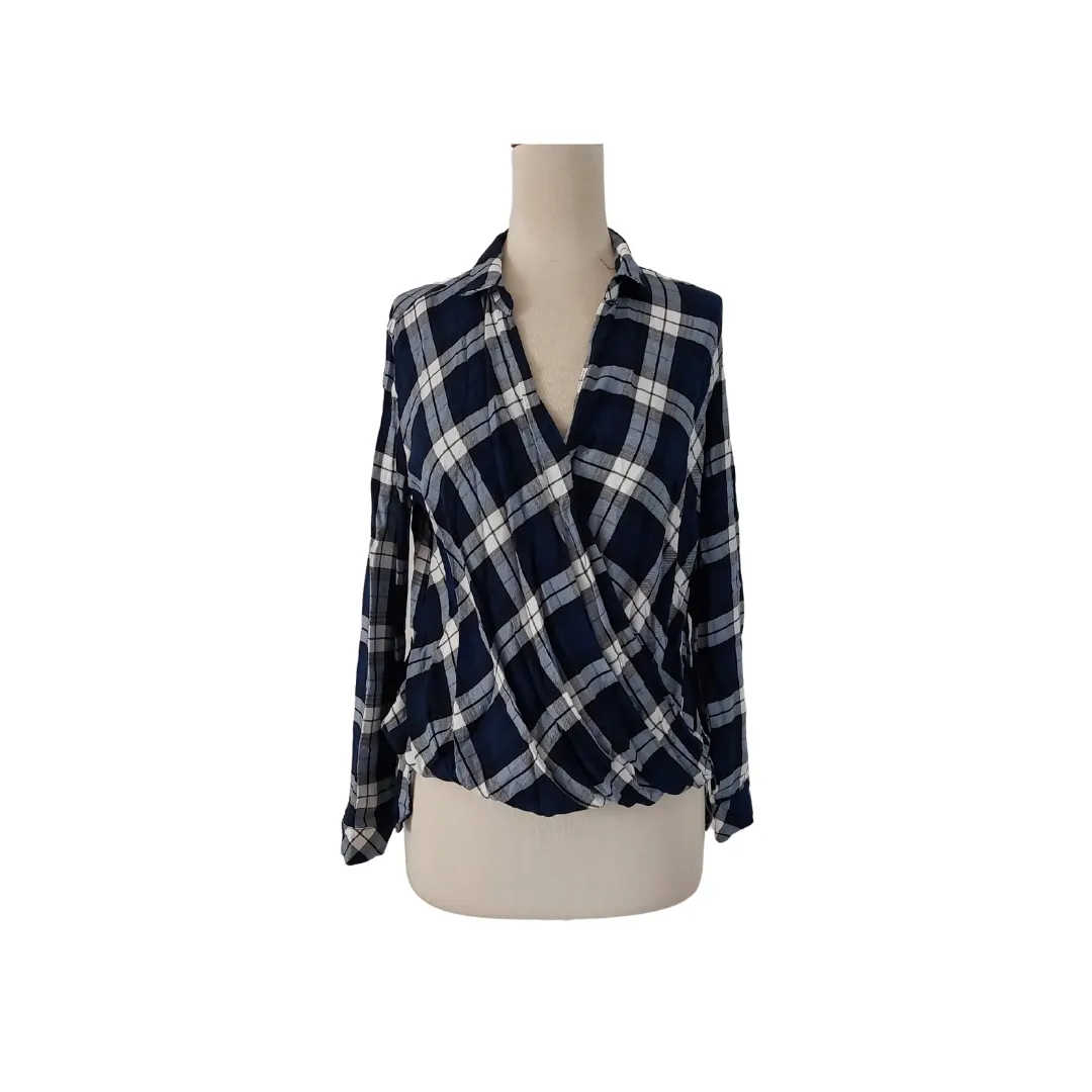 Bershka Blue Checked Cross-over Top | Like New |