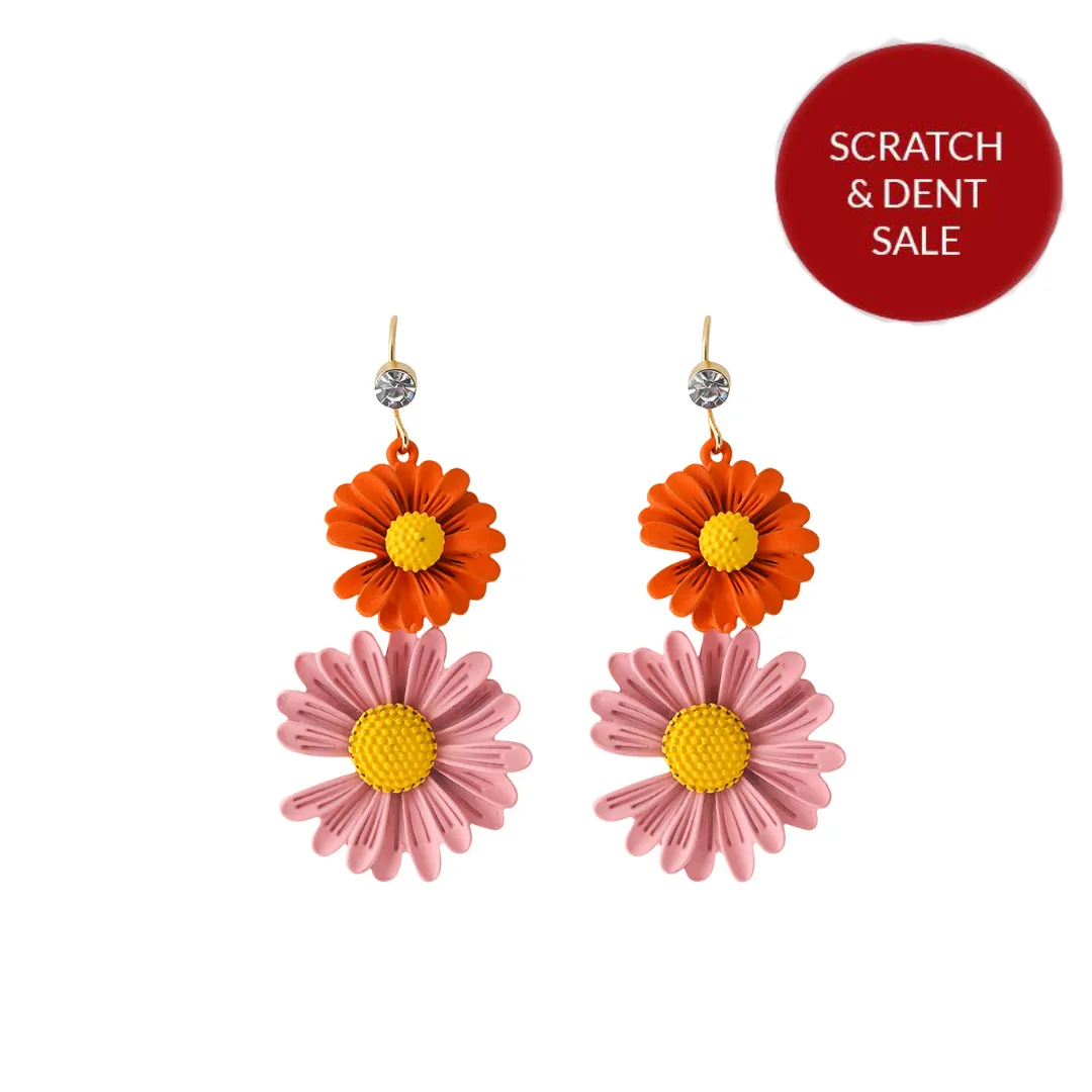 Beryl Orange And Pink Double Floral Earring - Sample