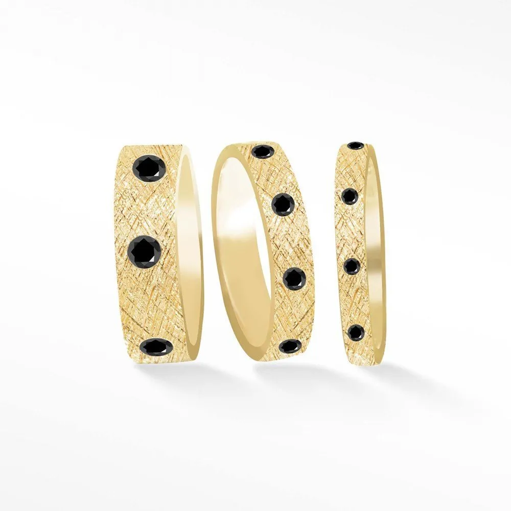 Black Diamond Cigar Band Ring Florentine 14k Gold