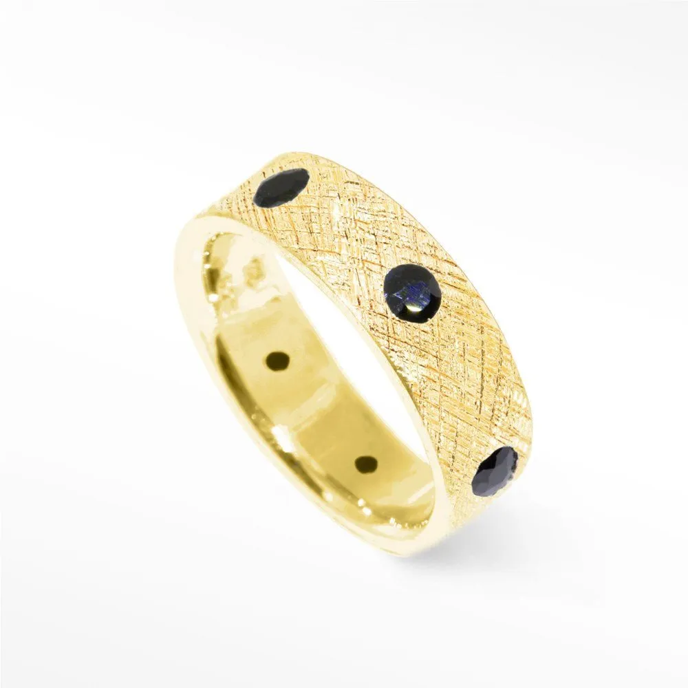 Black Diamond Cigar Band Ring Florentine 14k Gold