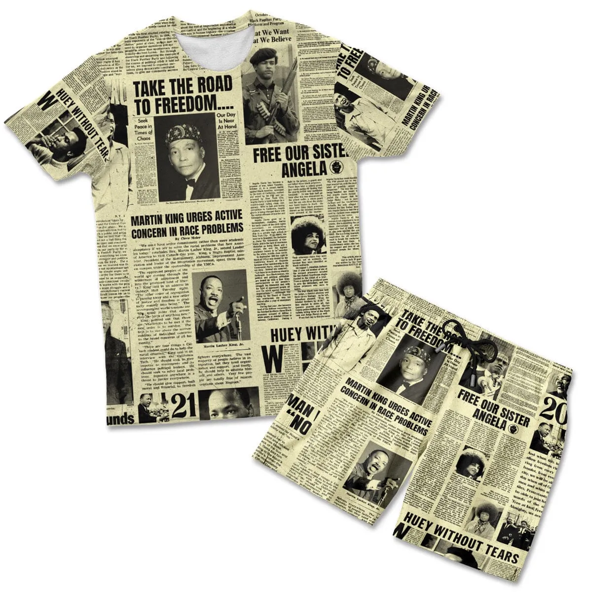 Black Power Newspaper T-shirt And Shorts Set