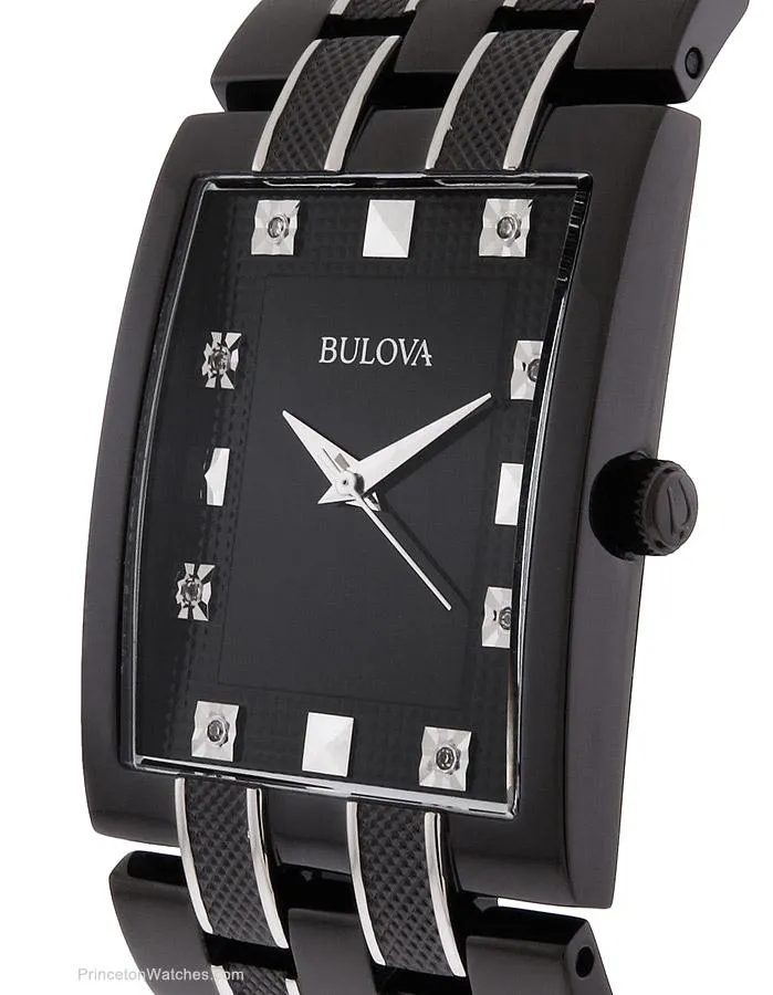 Bulova Mens Diamond - Black Stainless Case & Bracelet - Black Dial - 30 m