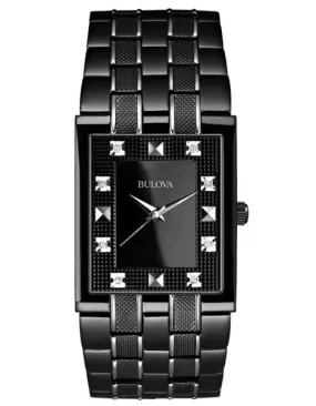 Bulova Mens Diamond - Black Stainless Case & Bracelet - Black Dial - 30 m