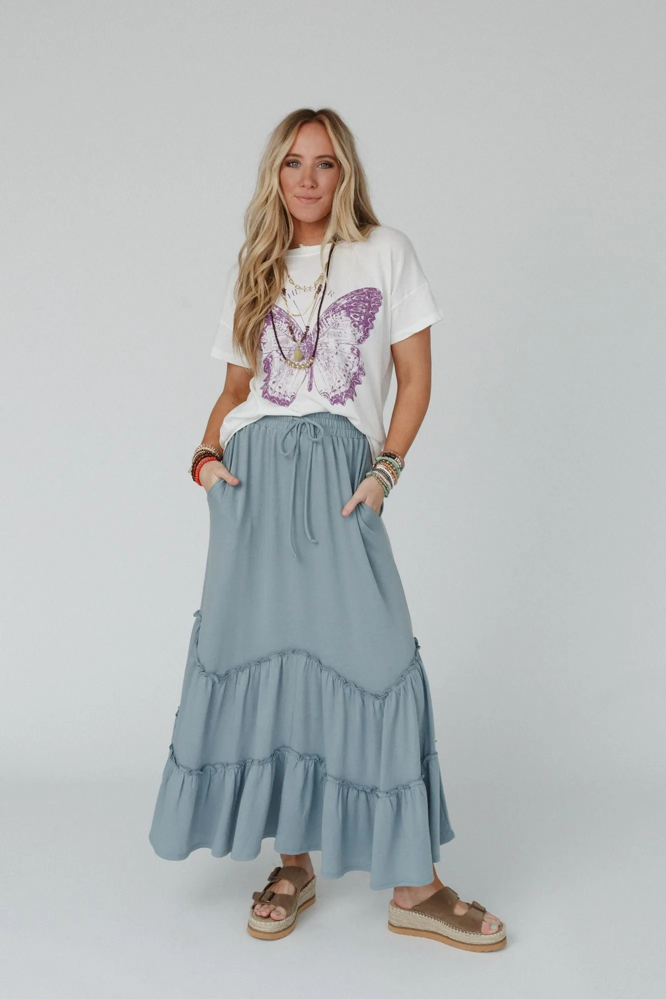 Bunches Of Love Tiered Maxi Skirt - Electric Blue