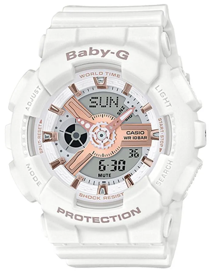 Casio Baby-G Ladies BA110 Series - White/Rose Gold-Tone - Digital-Analog - 100M