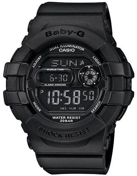 Casio Ladies All-Black Baby-G - Flash Alert and 3D Protection - 200 Meter WR