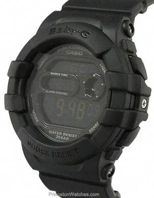 Casio Ladies All-Black Baby-G - Flash Alert and 3D Protection - 200 Meter WR