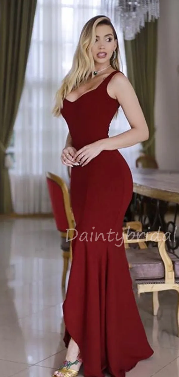 Charming V-neck Mermaid Jersey Slit Fashion Prom Dresses Evening Dresses.DB10494