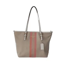 Coach Beige Jes with Varsity Stripe Canvas with Leather Trim Tote | Gently Used |