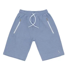 Cotton-Blend Drawstring Sport Shorts in Light Blue Melange