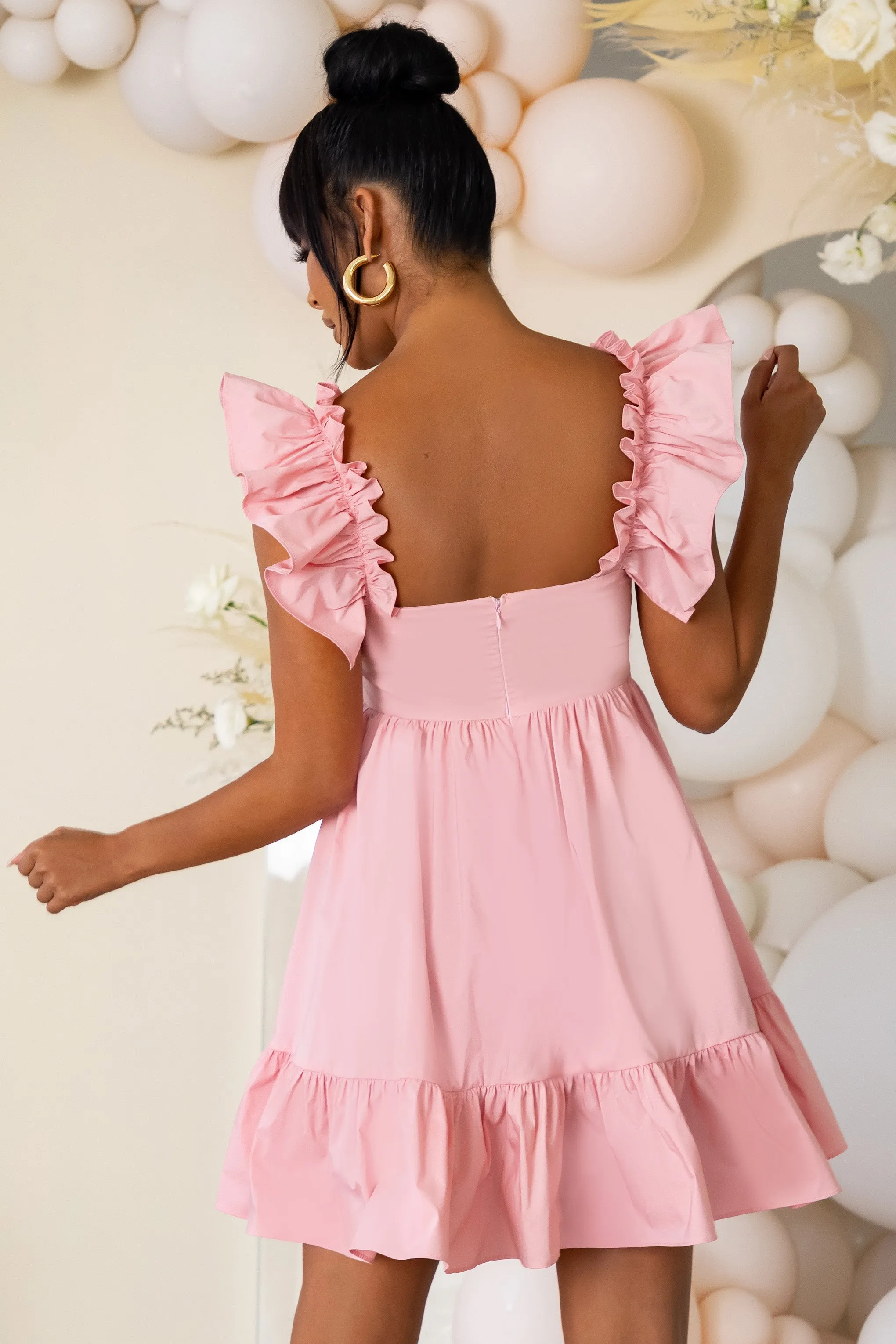 Dolly Daze | Pink Maternity Ruffle Sleeve Babydoll Mini Dress