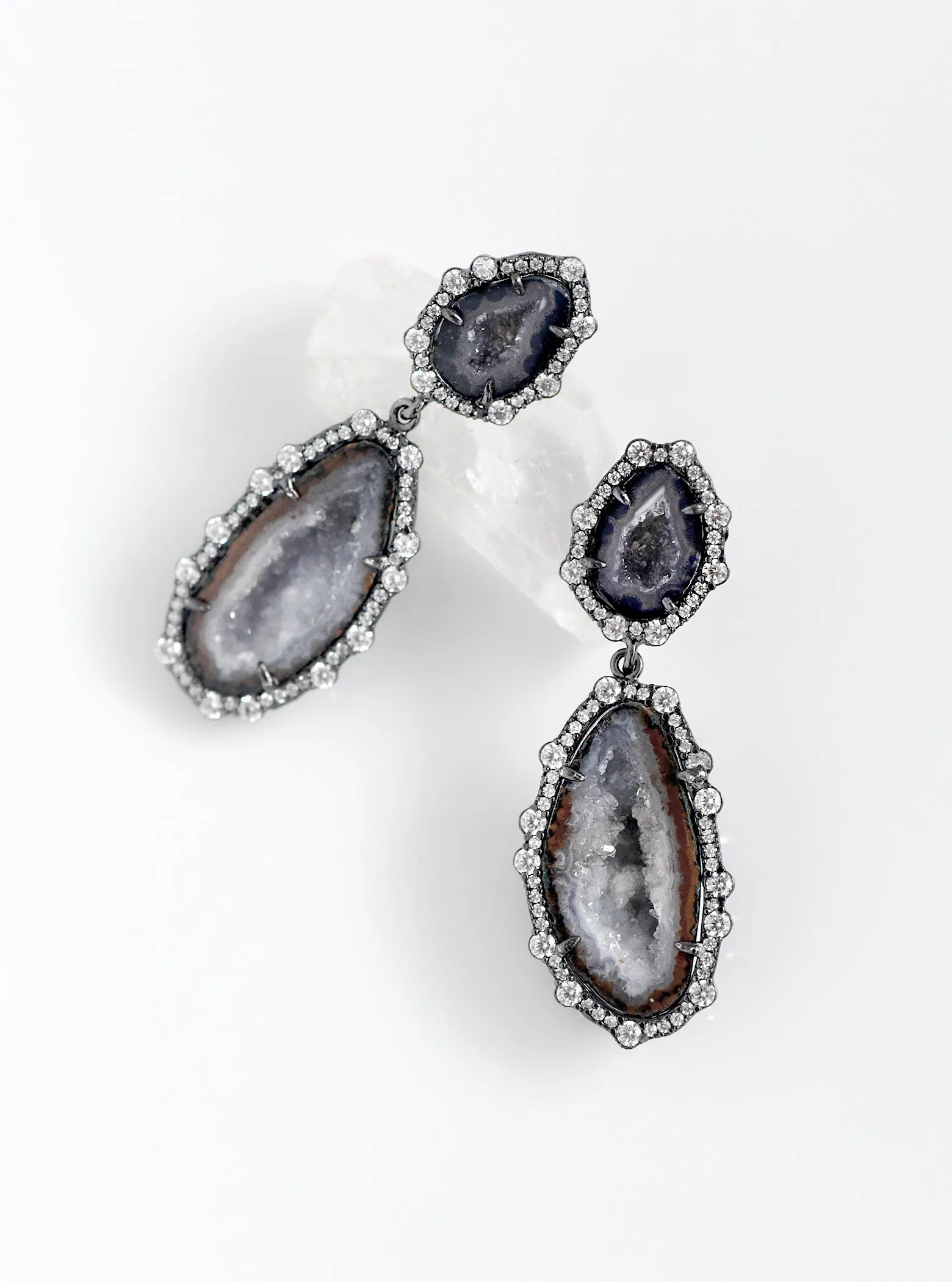 Double Freeform CZ Rim Geode Earring