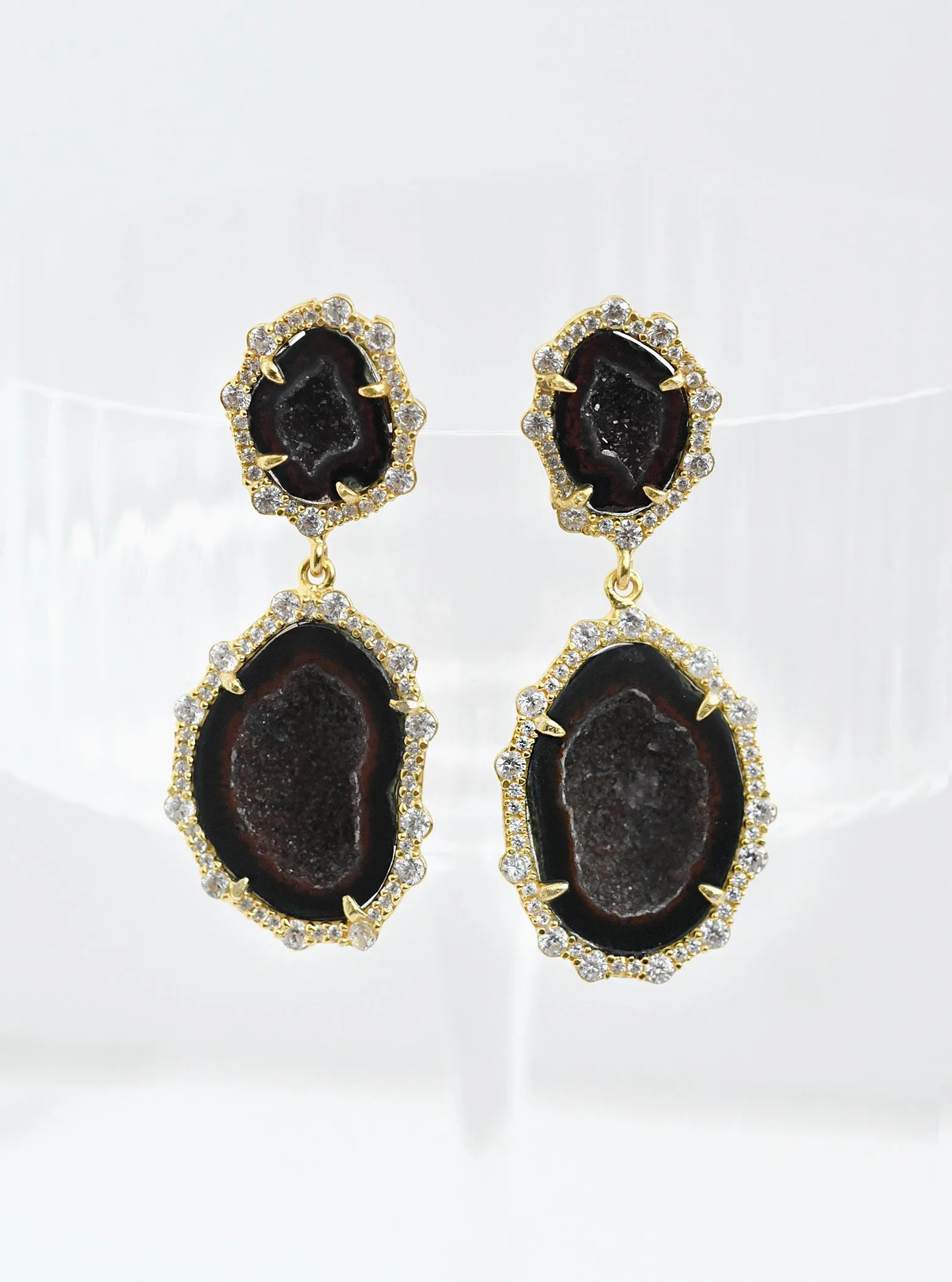 Double Freeform CZ Rim Geode Earring