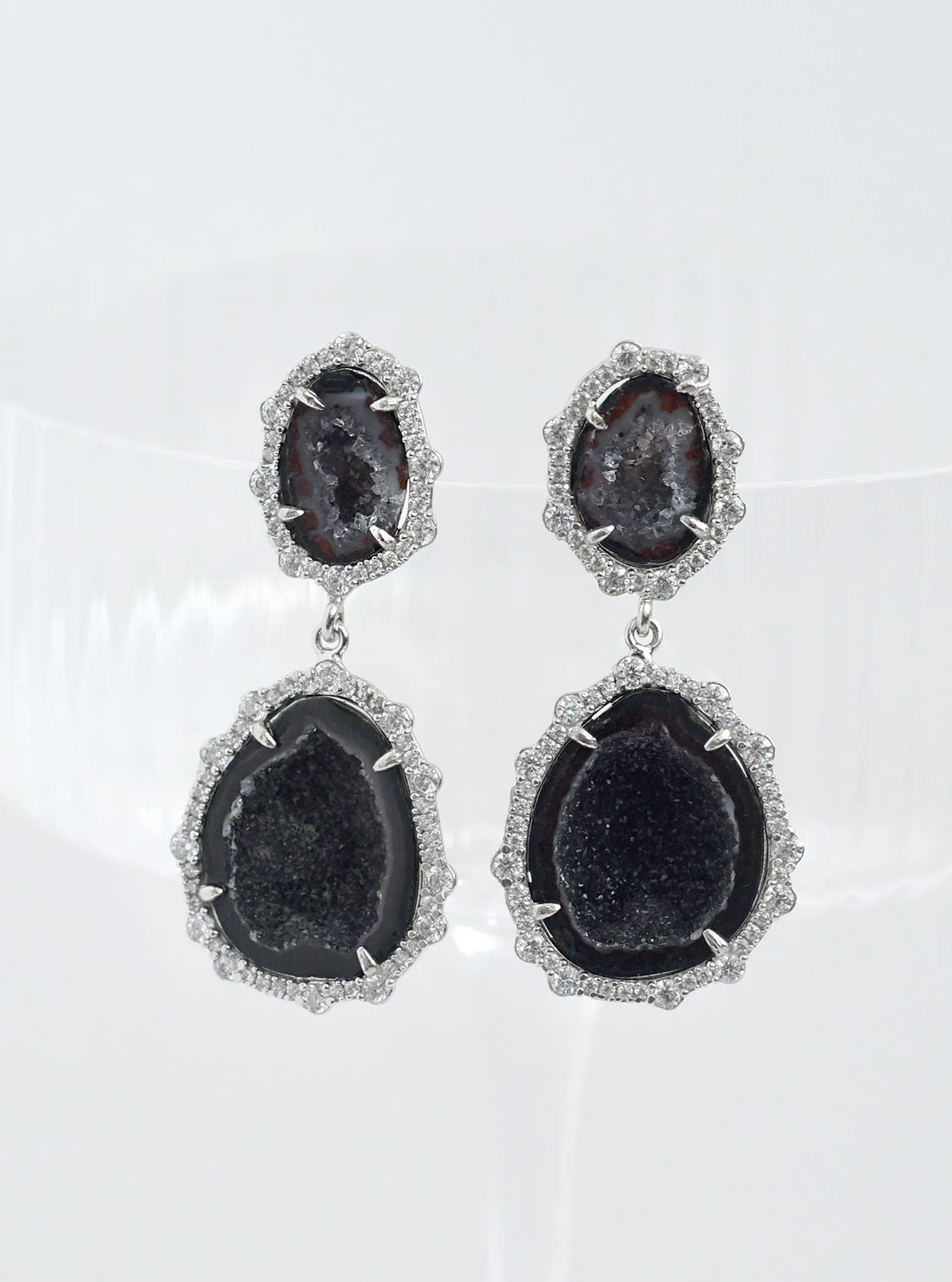 Double Freeform CZ Rim Geode Earring