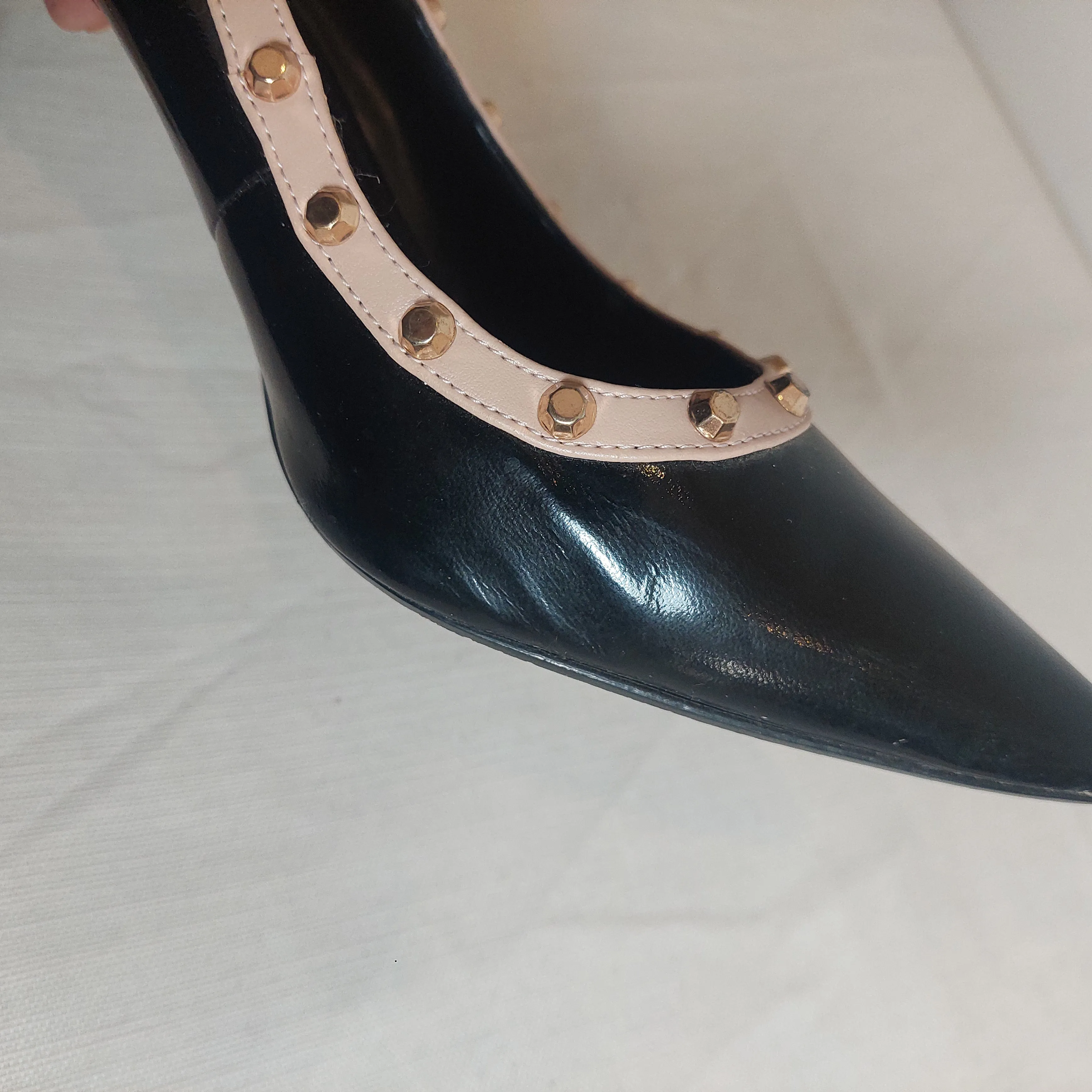 DUNE 'Babylon' Black with Gold Studs Pointed Pumps | Pre loved |