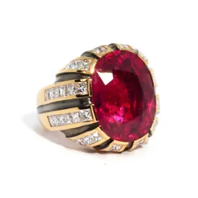 Eclat Jewels - One of a Kind Cocktail Ring with Rubellite and Diamonds, 18k Rose and Blackened Gold