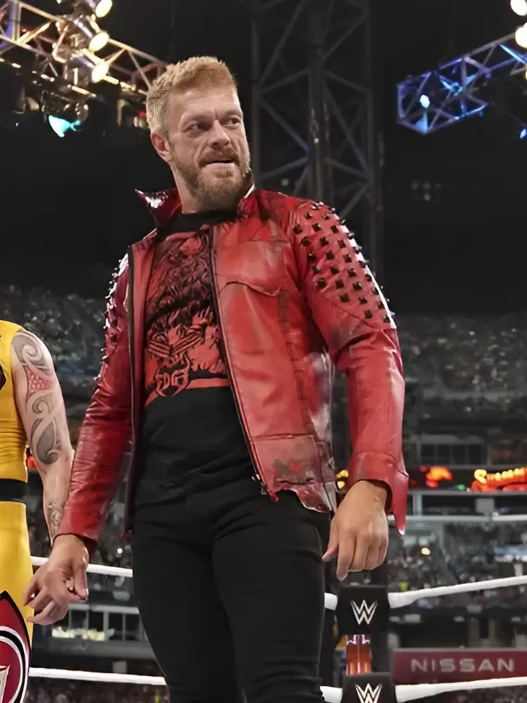 Edge SummerSlam Studded Red Leather Jacket