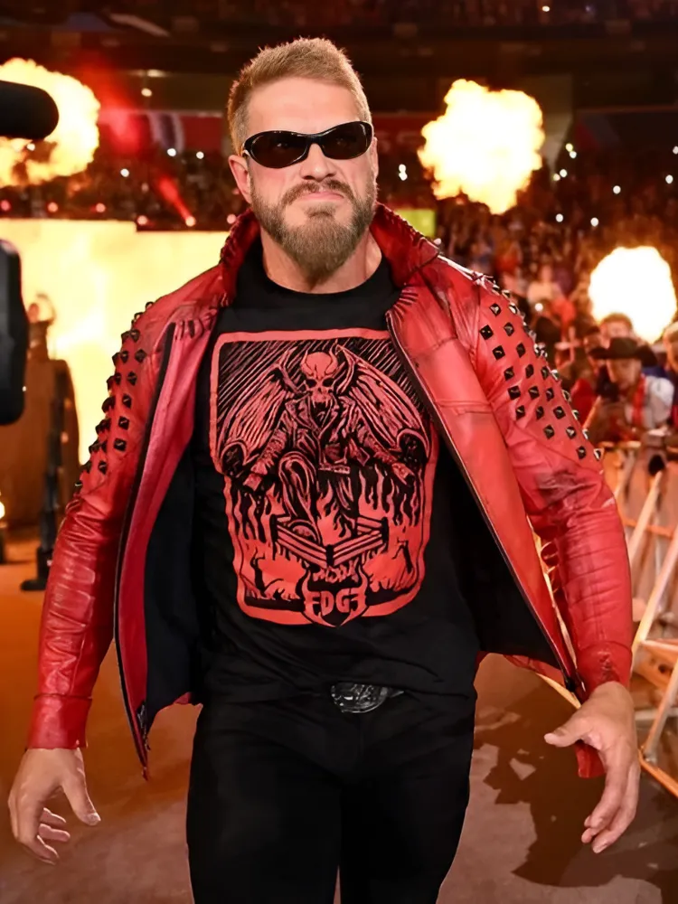 Edge SummerSlam Studded Red Leather Jacket