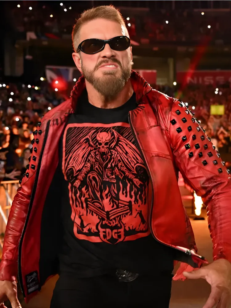 Edge SummerSlam Studded Red Leather Jacket